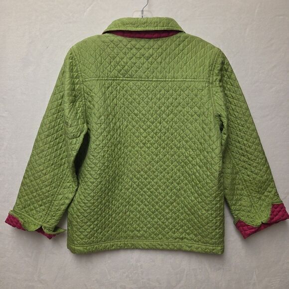 The Quacker Factory Silk Quilted Blazer Jacket Rhinestones Medium Green Pink QVC - Picture 3 of 13